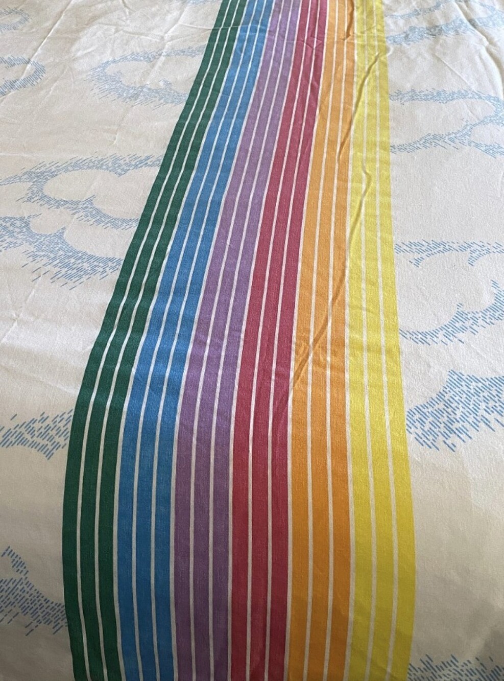 Vintage Rainbow Stripe Cloud Fitted & Flat Twin Sheet Striped